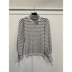 A.L.C Karla Striped Bishop Sleeve Ribbed Turtleneck